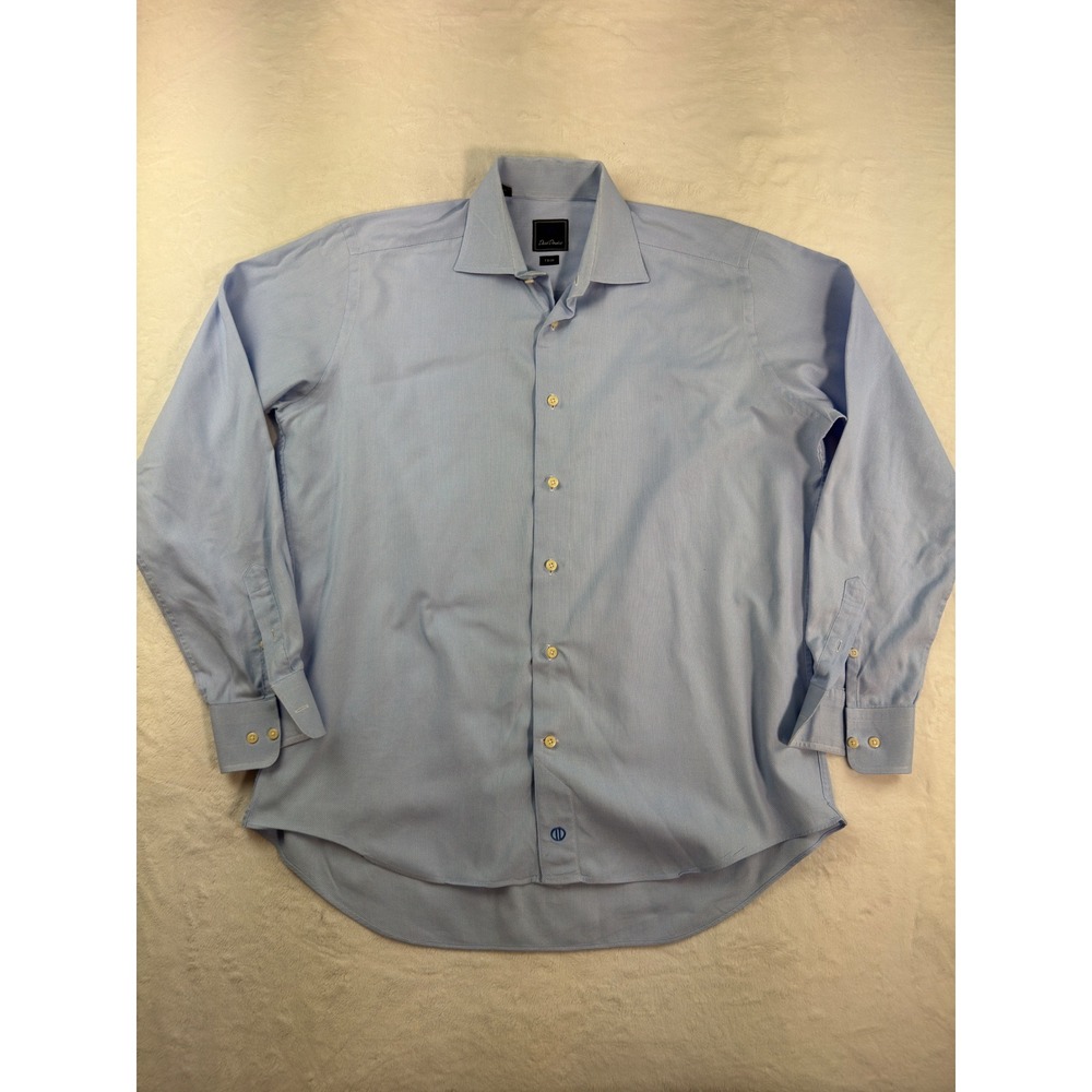 David Donahue Mens Trim Fit Dress Shirt Light Blue 16.5 34/35 100% Cotton